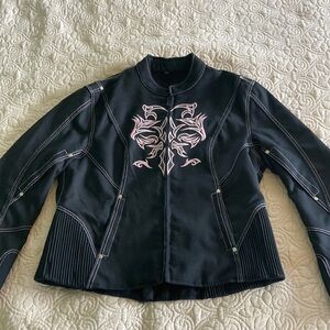 Vtg 00s NEXGEN Women's Black & Pink Tribal Non-Padded Motorcycle Jacket